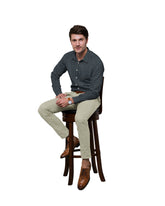DARK BEIGE, BLACK & BLUE MIX PRINT COTTON SHIRT